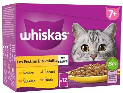 WHISKAS Sachets fraîcheur Festins à la Volaille en sauce pour chat senior
