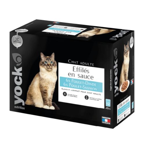 YOCK NUTRITION Effilés en sauce poulet et saumon pour chat