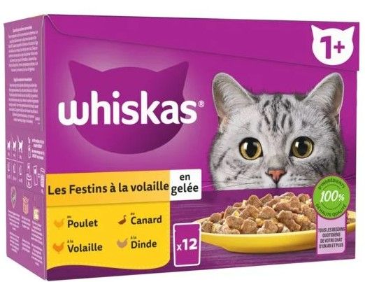 WHISKAS Sachets fraîcheur Festins à la Volaille en gelée pour chat adulte