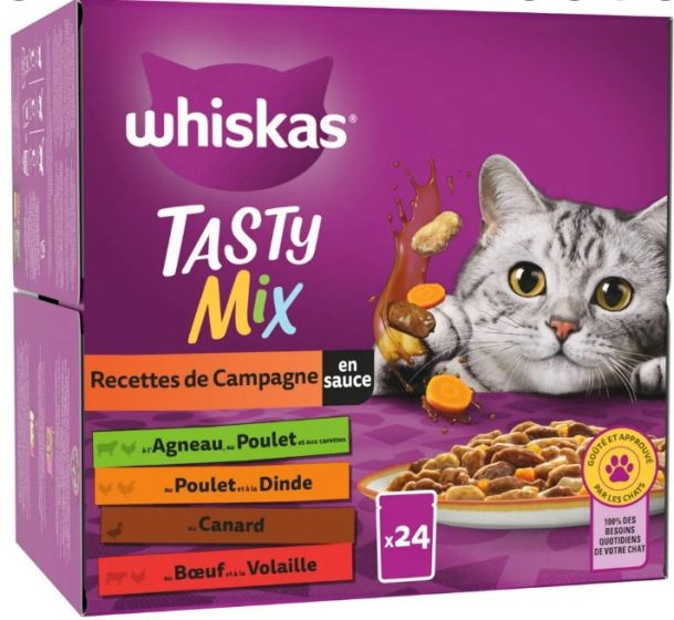 WHISKAS Tasty Mix Sachets fraîcheur Recettes de Campagne en sauce pour chat