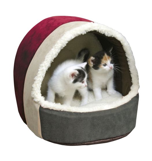 Panier igloo gris et rouge Amelie pour chien et chat KERBL