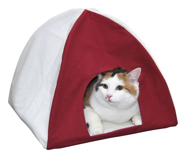 Panier igloo Tipi blanc et rouge pour chat KERBL