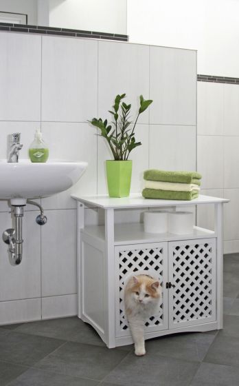 Meuble blanc cache-litière ou de couchage Helena pour chat KERBL