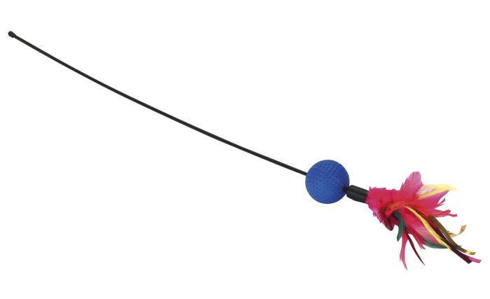 Jouet canne avec plumeau et balle crépitante pour chat 51 cm KERBL