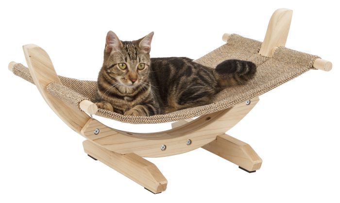 Hamac Siesta 2.0 marron en bois et lin pour chat KERBL