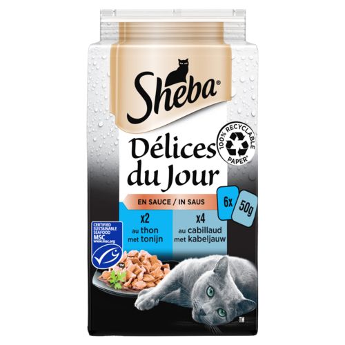 SHEBA Sachets de fraîcheurs en sauce aux poissons pour chat Délices du jour