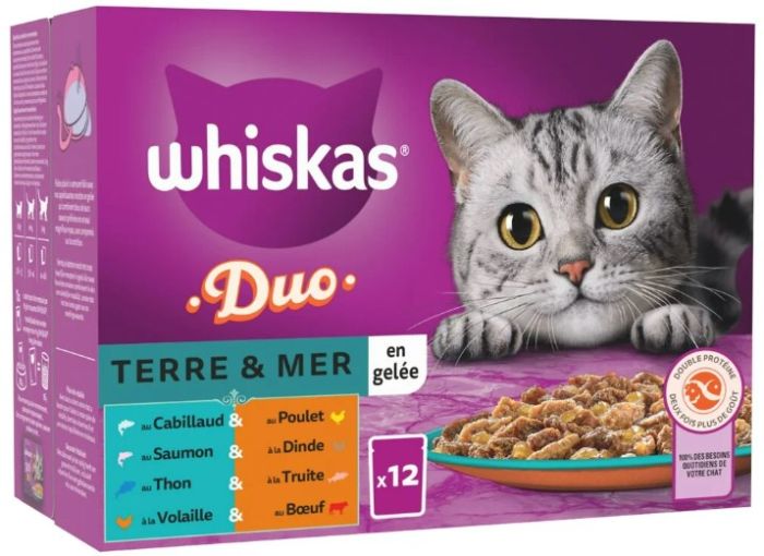 WHISKAS Duo Sachets fraîcheur Terre et Mer en gelée pour chat