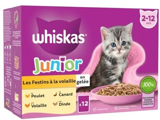 WHISKAS Sachets fraîcheur Les Festins à la Volaille en gelée pour chaton
