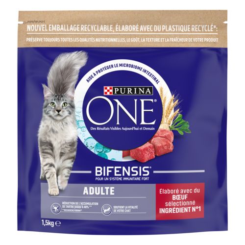 PURINA ONE Croquettes chat adulte au boeuf et aux céréales complètes 1,5 kg