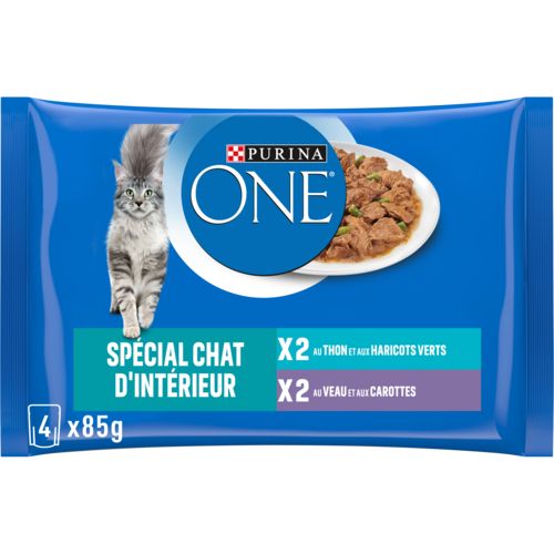PURINA ONE Chat d’intérieur Sachets fraîcheurs en sauce Thon et Veau