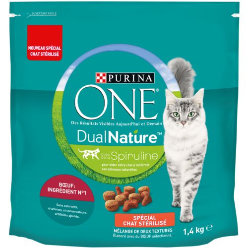 PURINA ONE Croquettes Dual Nature pour chat stérilisé au boeuf et à la spiruline 1,4 kg