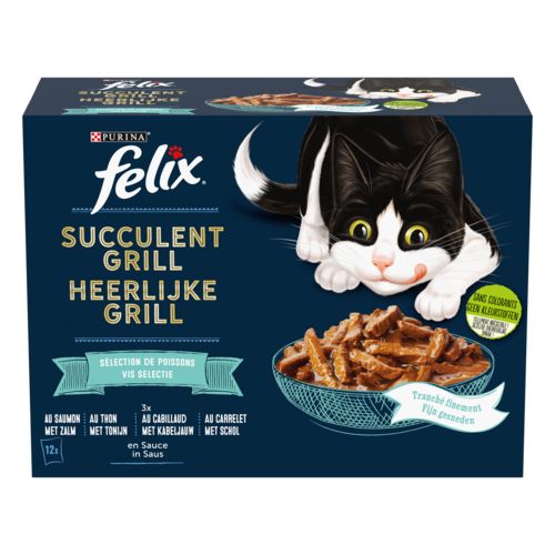 FELIX Pâtée pour chat aux poissons Succulent Grill 12x80 g