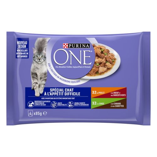 PURINA ONE Pâtée pour chat spécial chat à l'appétit difficile 4x85 g