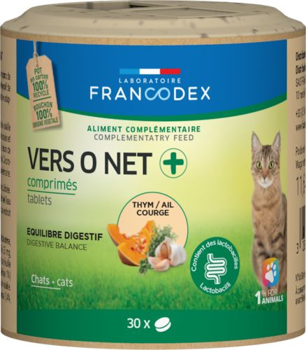 Antiparasitaire Vers O Net + pour chat FRANCODEX 30 comprimés (116g)