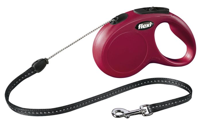 Laisse avec enrouleur rouge à cordon pour chien FLEXI NEW CLASSIC