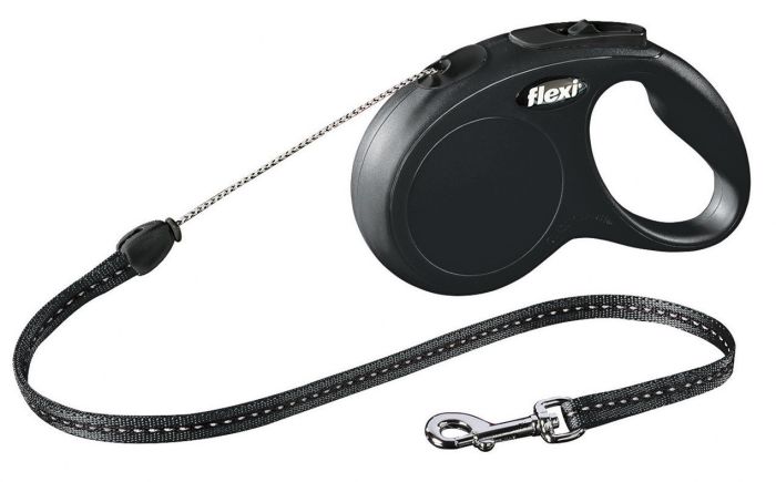 Laisse avec enrouleur noire à cordon pour chien FLEXI NEW CLASSIC