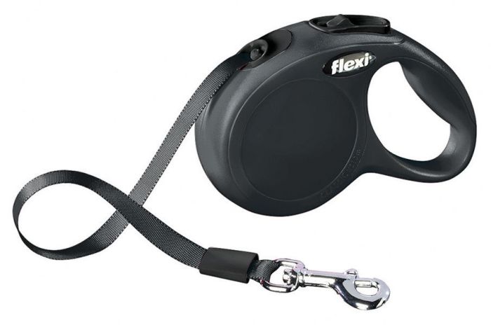 Laisse à enrouleur noire avec sangle pour chien FLEXI NEW CLASSIC