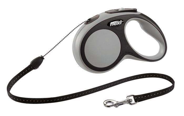Laisse grise avec enrouleur à cordon pour chien FLEXI NEW COMFORT