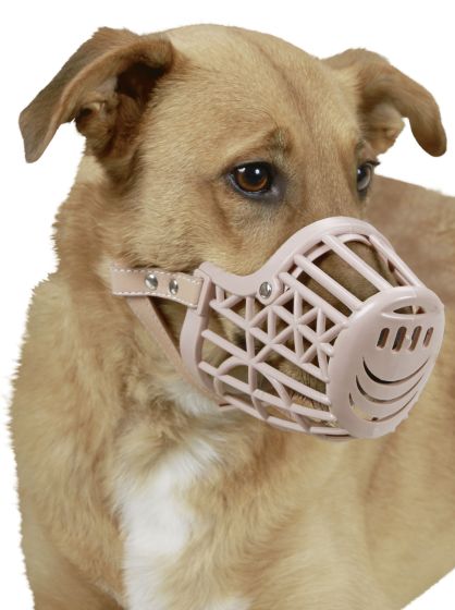 Muselière grillagée en PVC et cuir pour chien KERBL