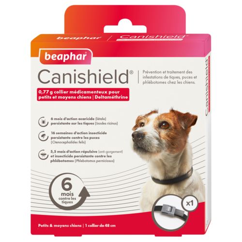 CANISHIELD collier médicamenteux pour petit et moyen chien anti tiques et puces BEAPHAR