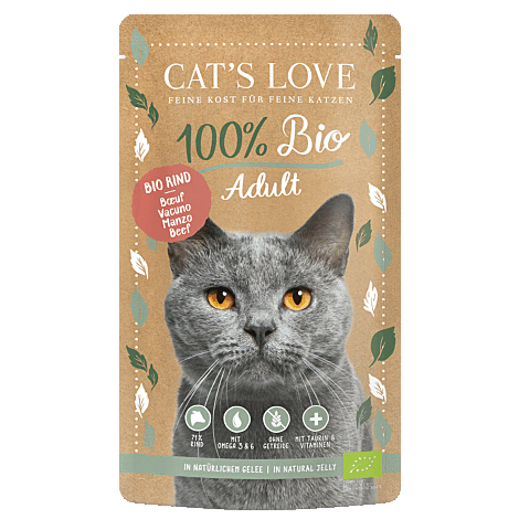 Pâtée BIO et sans céréales saveur Boeuf pour chat  CAT'S LOVE 100 g