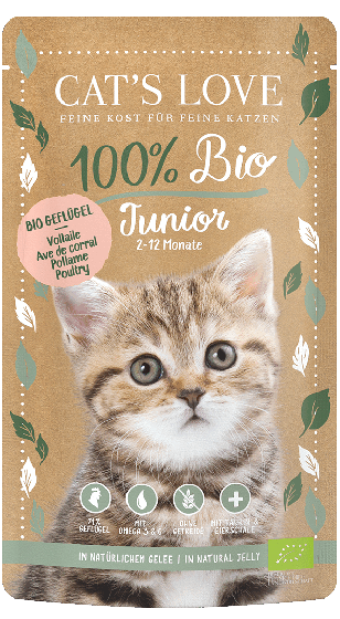 Pâtée BIO et sans céréales saveur Volaille pour chaton  CAT'S LOVE 100 g