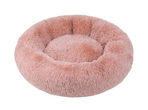 Corbeille ronde moelleuse rose pour chien et chat WOUAPY