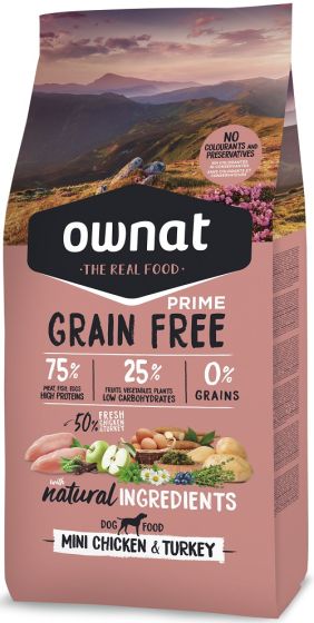 OWNAT Croquettes chien Prime Grain Free Mini Poulet et Dinde