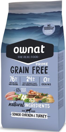 OWNAT Croquettes chien Prime Grain Free Poulet et Dinde pour senior