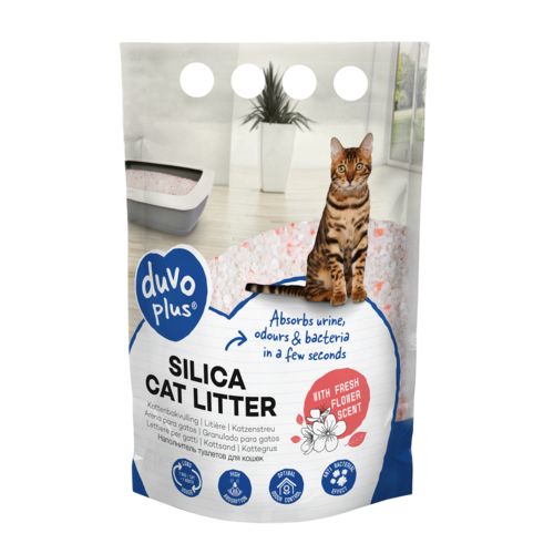 Litière pour chats Premium Silica fleurs blanc/rose DUVOPLUS 5L - 2kg