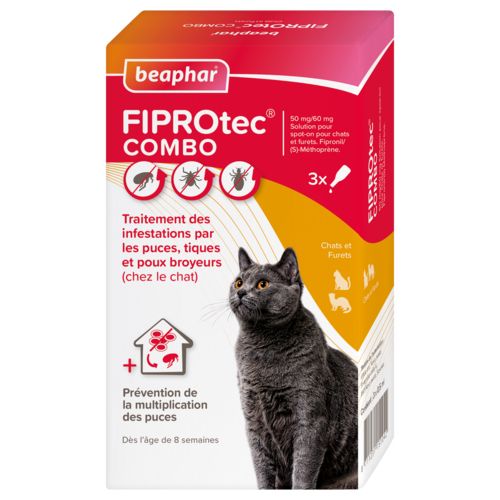 FIPROTEC COMBO Solution spot-on pour chats contre puces et tiques BEAPHAR 3 x 0,5 ml