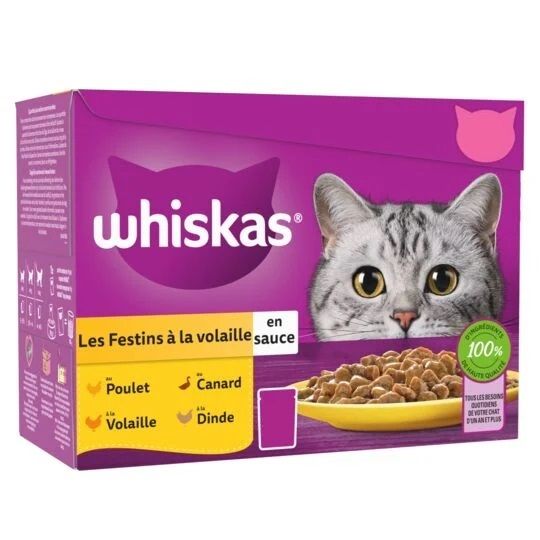 WHISKAS Sachets fraîcheur Festins à la Volaille en sauce pour chat adulte