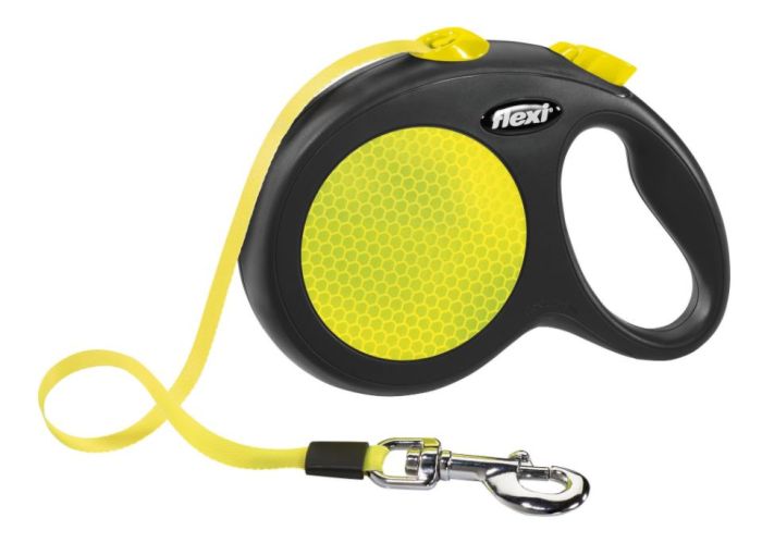 Laisse à enrouleur jaune fluo 5m pour chien jusqu'à 50kg FLEXI NEW NEON