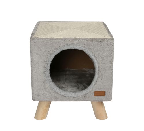 Maisonnette Piloti avec griffoir gris pour chat WOUAPY 30x30x35 cm