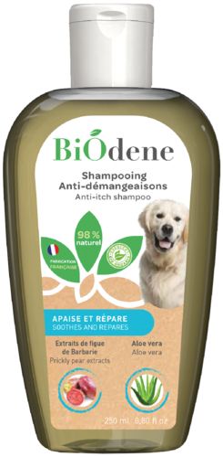 Shampoing anti demangeaisons bio pour chien BIODENE 250 ml