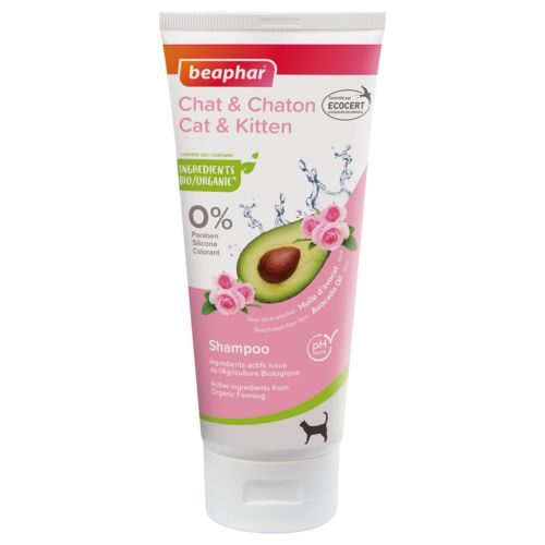 Shampooing chat et chaton extraits naturels huile d'avocat & rose BEAPHAR 200 ml