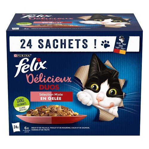 Tendres effilés en Gelée pour chat Délicieux Duos FELIX  24 x 85 g