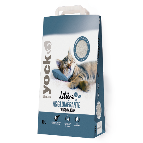 Litière minérale agglomérante charbon actif pour chat YOCK BIEN-ETRE 10 L