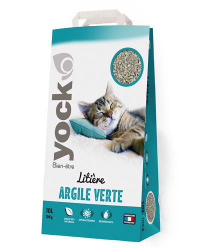 YOCK Bien-être Litière minérale absorbante à l'argile verte 10L pour chat