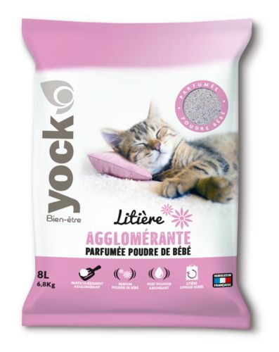 YOCK Bien-être Litière Minérale Agglomérante parfumée poudre de Bébé 8L pour chat