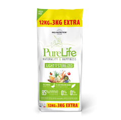 PRO-NUTRITION Flatazor Croquette Chien Pure Life Light Sterilized sans céréales chien stérilisé 12+3 kg Gratuits