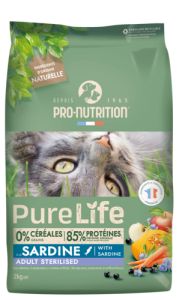 PRO-NUTRITION Croquettes Sans céréales à la sardine chat Flatazor PURE LIFE Sterilized