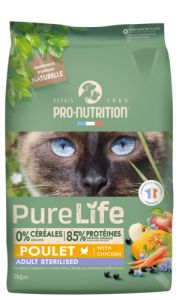 PRO-NUTRITION Croquettes Sans céréales au poulet chat Flatazor PURE LIFE Sterilized