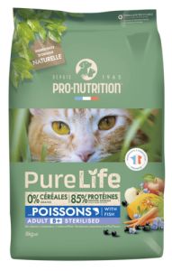 PRO-NUTRITION Croquettes sans céréales Chat Flatazor PURE LIFE Sterilized +8