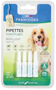 Pipettes antiparasites répulsives pour chien de 10 à 20 kg FRANCODEX