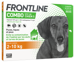 Pipettes anti-puces et anti-tiques chien de 2 à 10 kg FRONTLINE COMBO