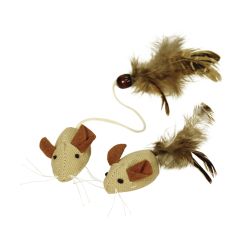 2 jouets souris en lin et à plumes de 4,5 cm pour chat KERBL