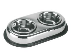 Double gamelle en inox antidérapante pour chien et chat KERBL