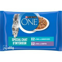 PURINA ONE Chat d’intérieur Sachets fraîcheurs en sauce Thon et Veau