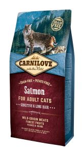 CARNILOVE Croquettes chat Saumon Croquettes sans céréales chats sensibles poils longs